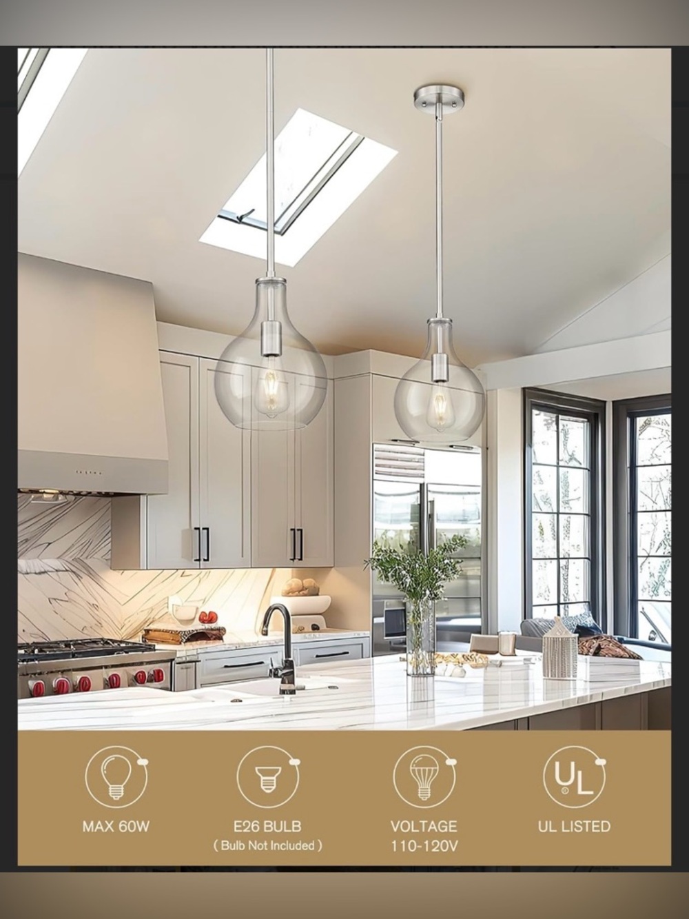 Emak Lighting Modern Glass Globe Pendant Lights - set of 2 Brushed Nickel/clear